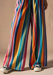 Chic Rainbow Pockets Elastic Waist Cotton Pants Summer