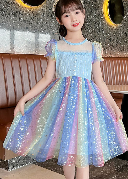 Chic Rainbow Sequins Wrinkled Patchwork Tulle Baby Girls Dress Summer