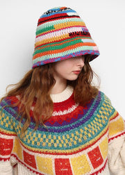 Chic Rainbow Striped Oversized Knit Bucket Hat