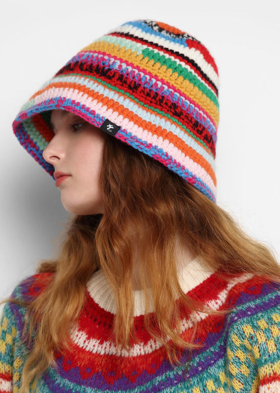 Chic Rainbow Striped Oversized Knit Bucket Hat