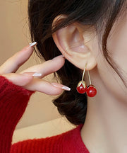 Chic Red Copper Overgild Cherry Drop Earrings