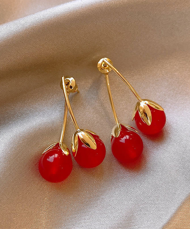 Chic Red Copper Overgild Cherry Drop Earrings