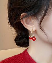 Chic Red Copper Overgild Cherry Drop Earrings