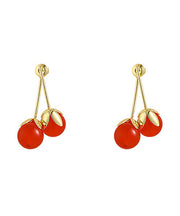 Chic Red Copper Overgild Cherry Drop Earrings