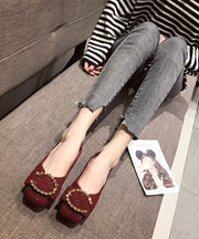 Chic Red Cotton Fabric Diamond Splicing Flat Feet Shoes