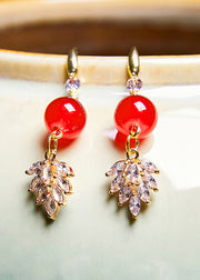 Chic Red Gem Stone Zircon Drop Earrings