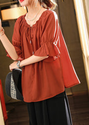 Chic Red O-Neck Neck TIie Side Open Shirts Short Sleeve