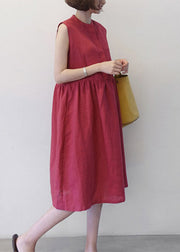 Chic Red O-Neck Patchwork Wrinkled Maxi Dresses Summer