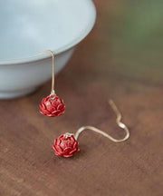 Chic Red Sterling Silver Ancient Gold Drop Earrings