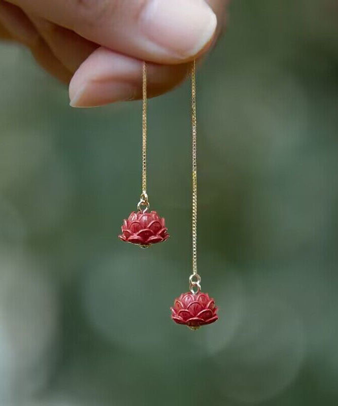 Chic Red Sterling Silver Ancient Gold Drop Earrings