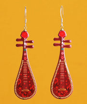 Chic Red Sterling Silver Pipa Drop Earrings