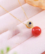 Chic Red Sterling Silver Zircon Ball Agate Pendant Necklace