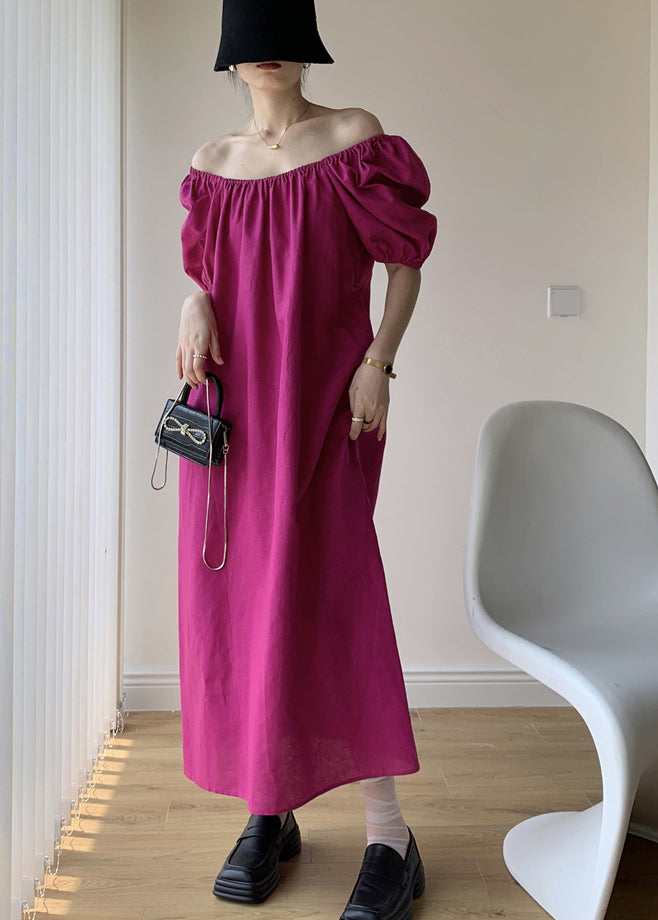 Chic Rose Backless Patchwork Cotton Long Dresses Puff Sleeve