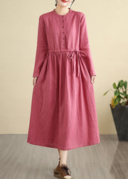 Chic Rose Cinched Linen Holiday Dress Fall