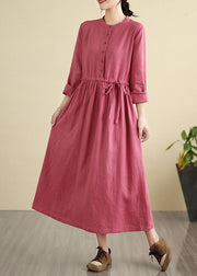 Chic Rose Cinched Linen Holiday Dress Fall