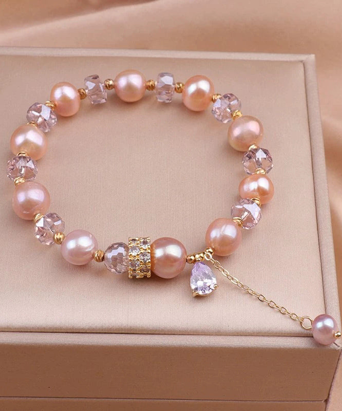 Chic Rose Gold Alloy Pearl Crystal Beading Tassel Charm Bracelet