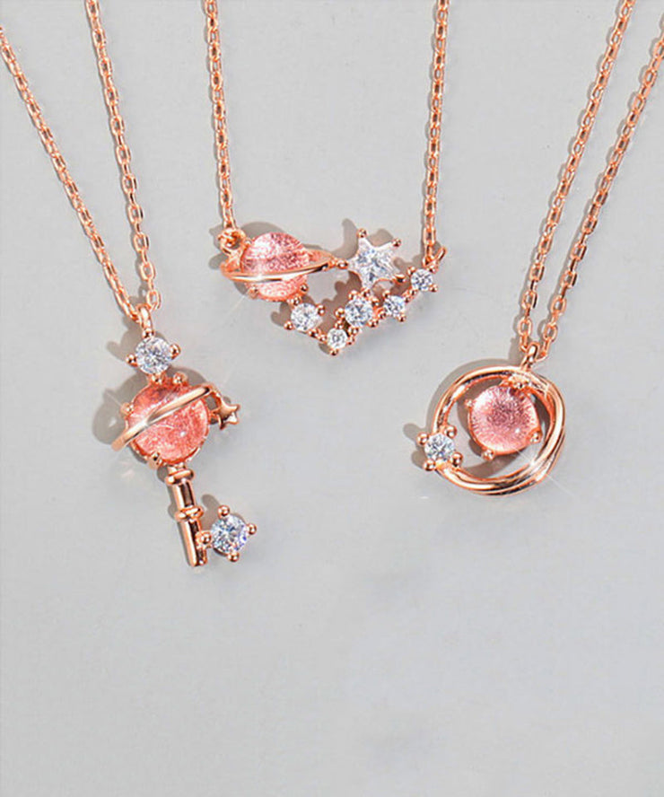 Chic Rose Gold Ovgild Inlaid Gem Stone Zircon Starry Sky Three Piece Set Pendant Necklace