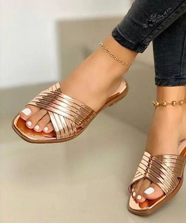 Chic Rose Gold Splicing Faux Leather Plus Size Slide Sandals