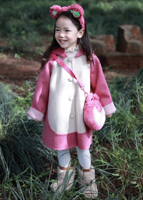 Chic Rose Hooded Button Patchwork Girls Coat Long Sleeve