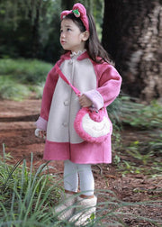 Chic Rose Hooded Button Patchwork Girls Coat Long Sleeve