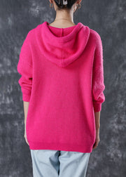 Chic Rose Hooded Drawstring Knit Sweatshirts Top Spring