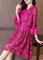 Chic Rose Hooded Embroideried Patchwork Lace Dresses Fall