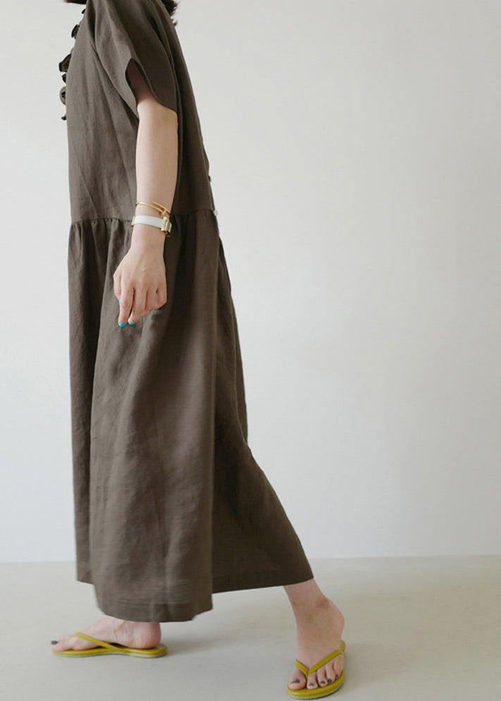 Chic Ruffled Wrinkled Maxi Dresses Short Sleeve