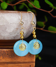 Chic Sea Blue Sterling Silver 14K Gold Chalcedony Drop Earrings