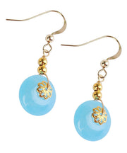 Chic Sea Blue Sterling Silver 14K Gold Chalcedony Drop Earrings