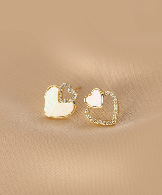 Chic Silk Alloy Acrylic Zircon Asymmetricar Love Stud Earrings