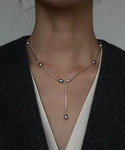 Chic Silk Stainless Steel Pearl Lariat Necklace