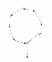 Chic Silk Stainless Steel Pearl Lariat Necklace