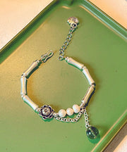 Chic Silk Sterling Silver Pearl Crystal Floral Bamboo Charm Bracelet