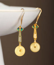 Chic Silver Zircon Yellow Jade Drop Earrings