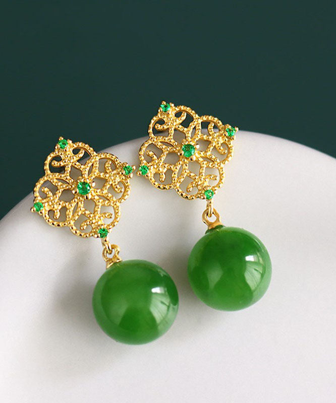 Chic Tea Green Sterling Silver Overgild Zircon Jade Drop Earrings