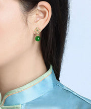 Chic Tea Green Sterling Silver Overgild Zircon Jade Drop Earrings