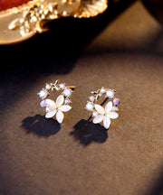 Chic Unique Gold Sterling Silver Alloy Zircon Floral Stud Earrings