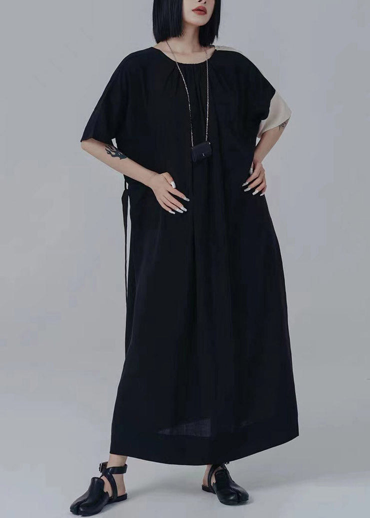 Chic V Neck Asymmetrical Patchwork Tie Waist Long Dresses Summer