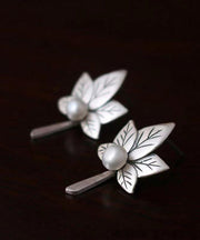 Chic Vintage Silver Maple Leaf Nail Bead Stud Earrings