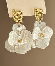 Chic White Acrylic Floral Drop Earrings