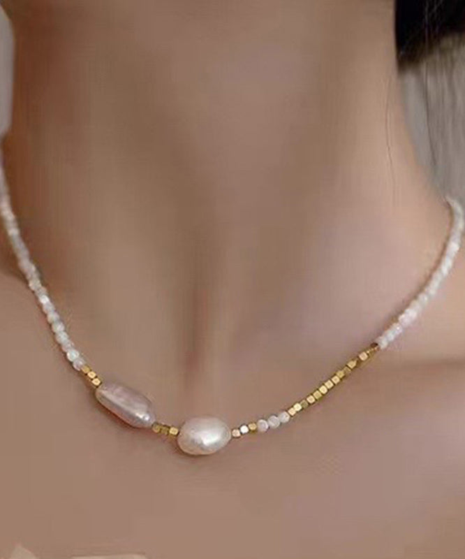 Chic White Alloy Pearl Gratuated Bead Necklace