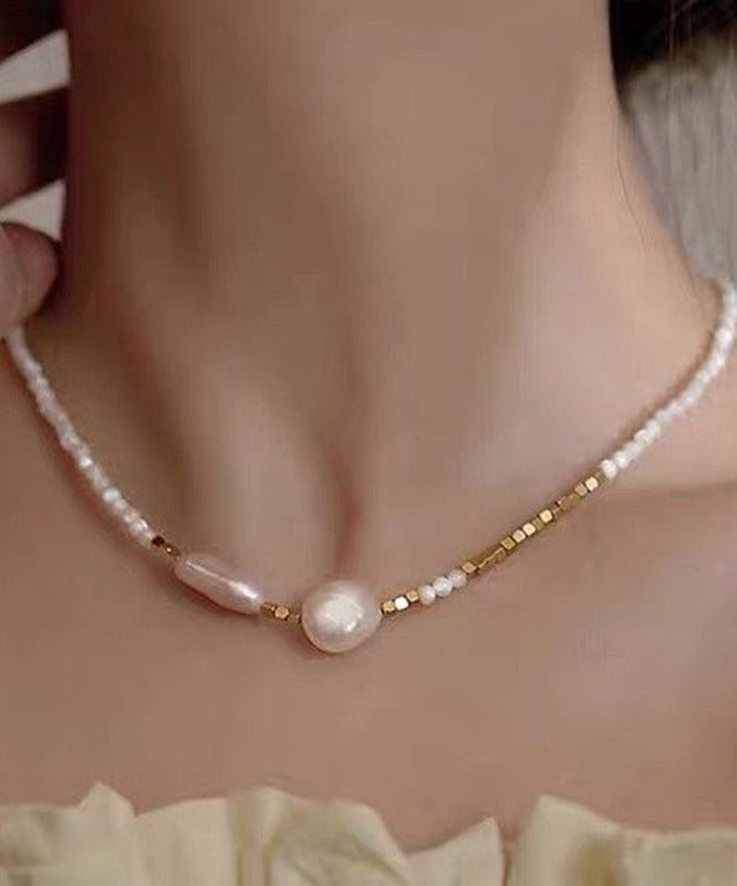 Chic White Alloy Pearl Gratuated Bead Necklace