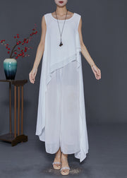 Chic White Asymmetrical Design Draping Chiffon Dresses Summer