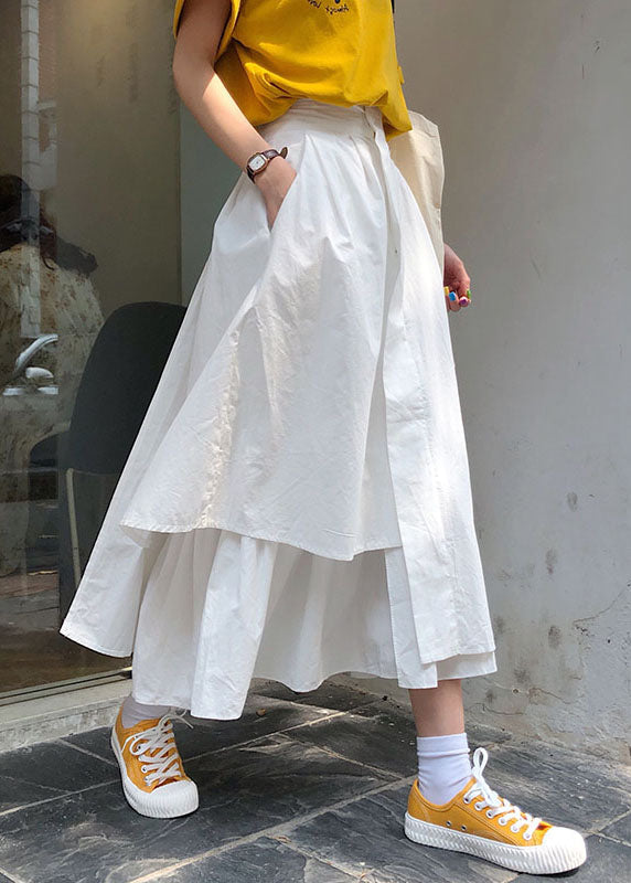 Chic White Asymmetrical High Waist A Lline Skirts Spring