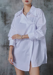 Chic White Asymmetrical Oversized Cotton Blouses Fall