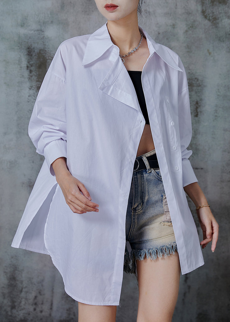 Chic White Asymmetrical Oversized Cotton Blouses Fall