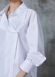 Chic White Asymmetrical Oversized Cotton Blouses Fall