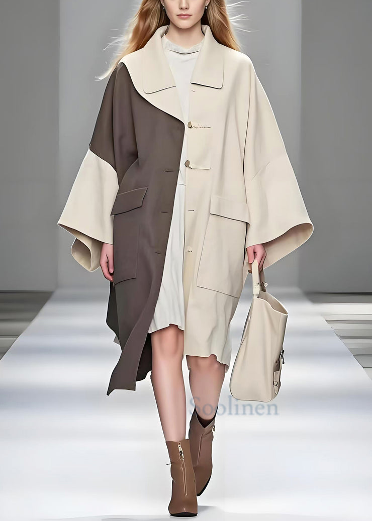 Chic White Asymmetrical Patchwork Cotton Coat Outwear Spring