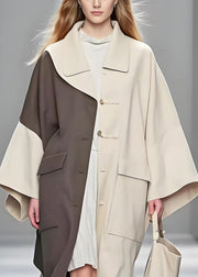 Chic White Asymmetrical Patchwork Cotton Coat Outwear Spring