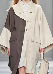 Chic White Asymmetrical Patchwork Cotton Coat Outwear Spring